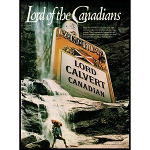 1983 Lord Calvert Canadian Whisky Vintage Print Ad Waterfall Hiking Wall Art